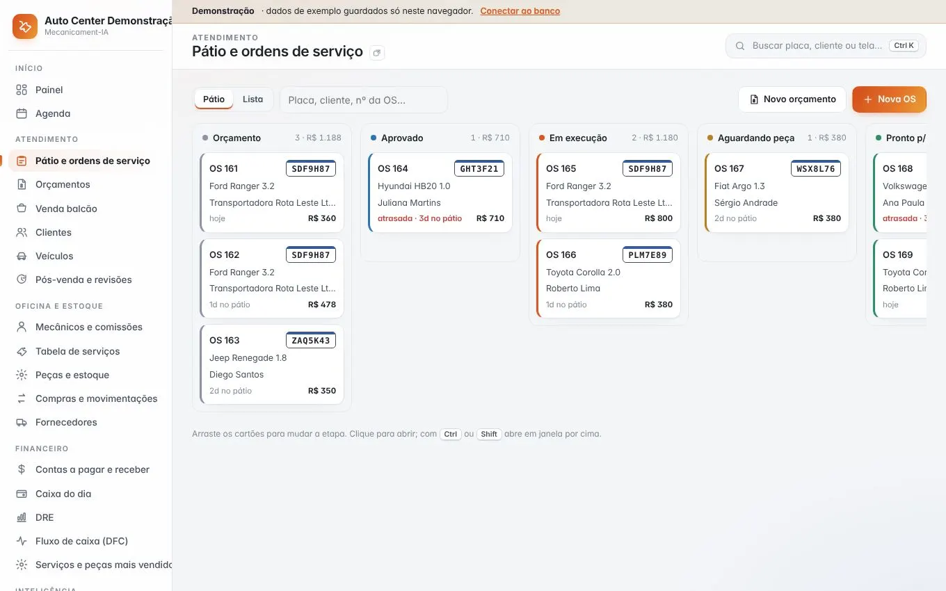 Quadro do pátio com as ordens de serviço por etapa